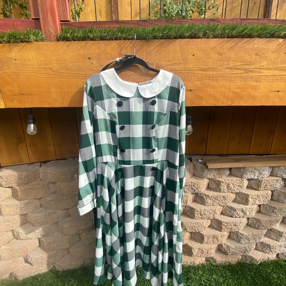 NWT-XXL-18-Collectif Vintage-Clemence Meadow Check Swing Dress-pockets! 😍 - Picture 3 of 13
